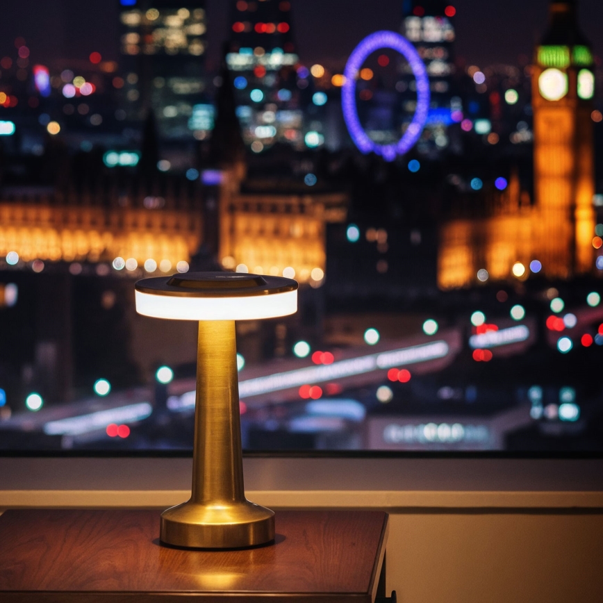 LED димируема презареждаема настолна лампа LONDON LED/2W/5V 2700K/4000K/6500K 400 mAh златна