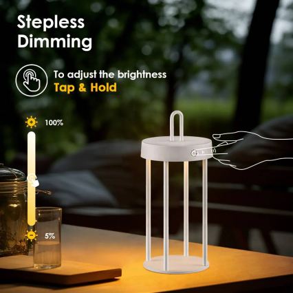 LED димируема външна презареждаема сензорна настолна лампа GENTLE LED/1,5W/3,7V 3000 mAh IP44 бяла