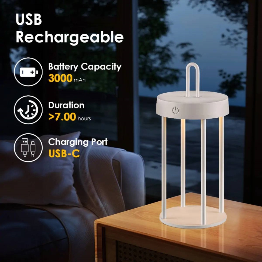 LED димируема външна презареждаема сензорна настолна лампа GENTLE LED/1,5W/3,7V 3000 mAh IP44 бяла
