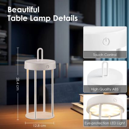 LED димируема външна презареждаема сензорна настолна лампа GENTLE LED/1,5W/3,7V 3000 mAh IP44 бяла