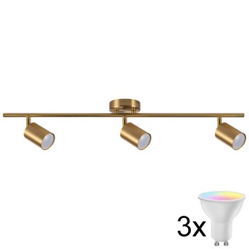 Димируемо LED RGBW точково осветително тяло GOLDIE 3xGU10/4,8W/230V 3000K златисто + дистанционно управление