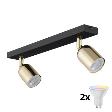 Димируемо LED RGBW точково осветително тяло TOP 2xGU10/6,5W/230V 2700-6500K черно/златно