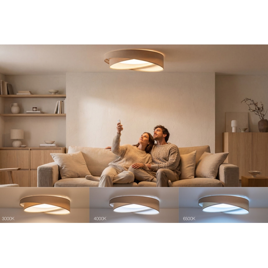 Димируем LED плафон SMART GALAXY MODERN LED/24W/230V, 3000-6500K, диаметър 55 см, бежово/бяло + дистанционно управление
