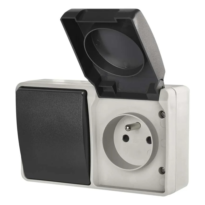 Домашен превключвател променлив ток № 6 с контакт 250V/16A IP44 сив