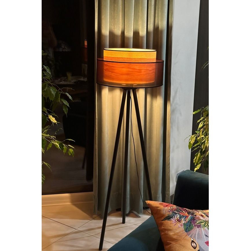 Duolla - Лампион WOOD BOHO 1xE27/15W/230V Ø 45 см черен/бежов