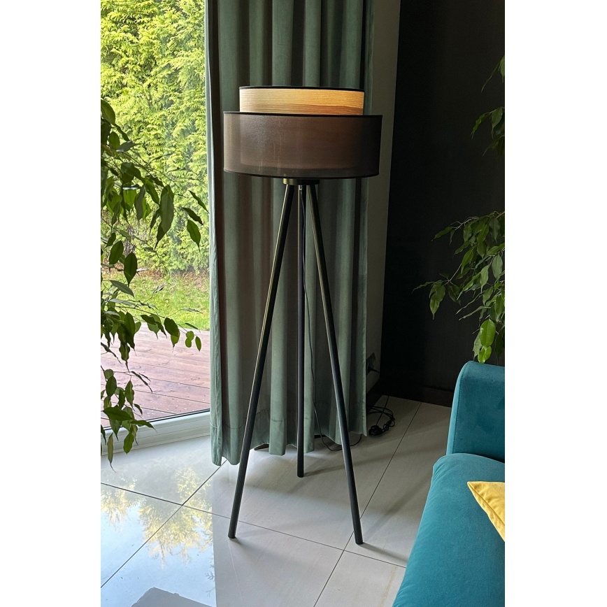 Duolla - Лампион WOOD BOHO 1xE27/15W/230V Ø 45 см черен/бежов