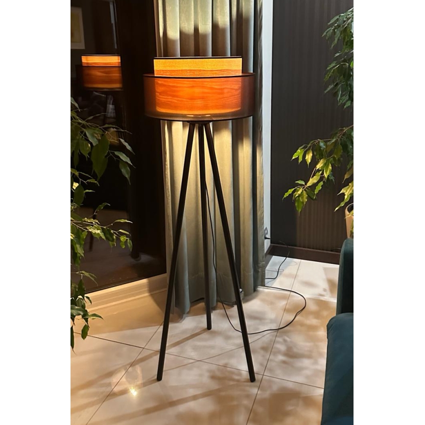 Duolla - Лампион WOOD BOHO 1xE27/15W/230V Ø 45 см черен/бежов