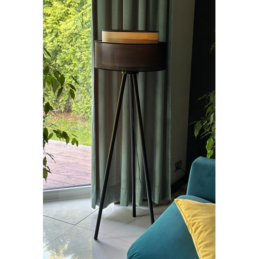Duolla - Лампион WOOD BOHO 1xE27/15W/230V Ø 45 см черен/бежов