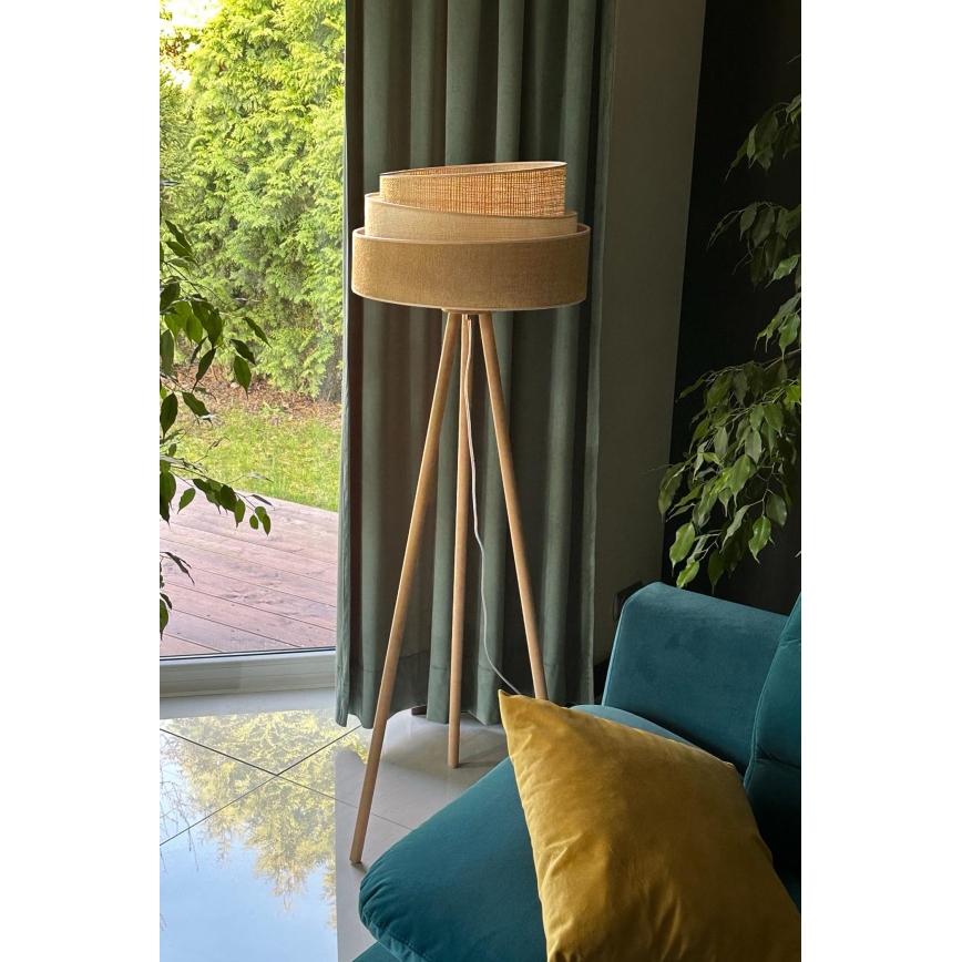 Duolla - Лампион YUTE TRIO 1xE27/15W/230V Ø 45 см кафяв/сив/бежов