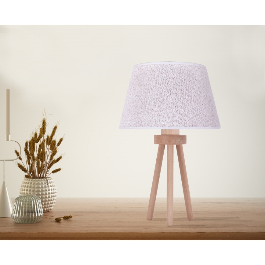 Duolla - Настолна лампа BOUCLE 1xE27/15W/230V Ø 28 см бял/дърво