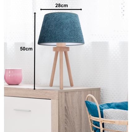 Duolla - Настолна лампа BOUCLE 1xE27/15W/230V Ø 28 см тюркоаз/дърво