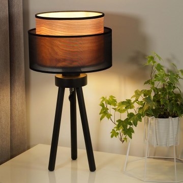 Duolla - Настолна лампа WOOD BOHO 1xE27/15W/230V Ø 25 см черен/бежов