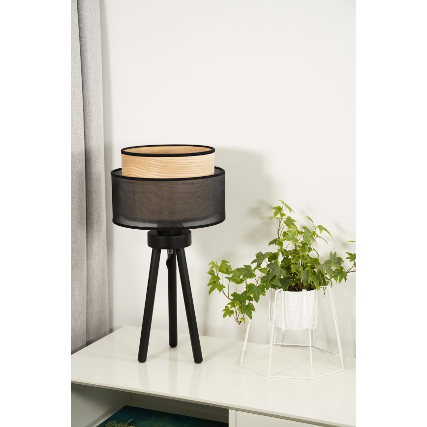 Duolla - Настолна лампа WOOD BOHO 1xE27/15W/230V Ø 25 см черен/бежов