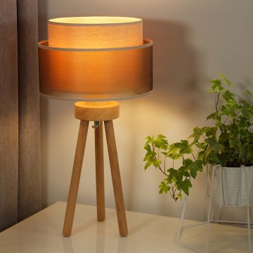 Duolla - Настолна лампа WOOD BOHO 1xE27/15W/230V Ø 25 см меден/кафяв/бежов