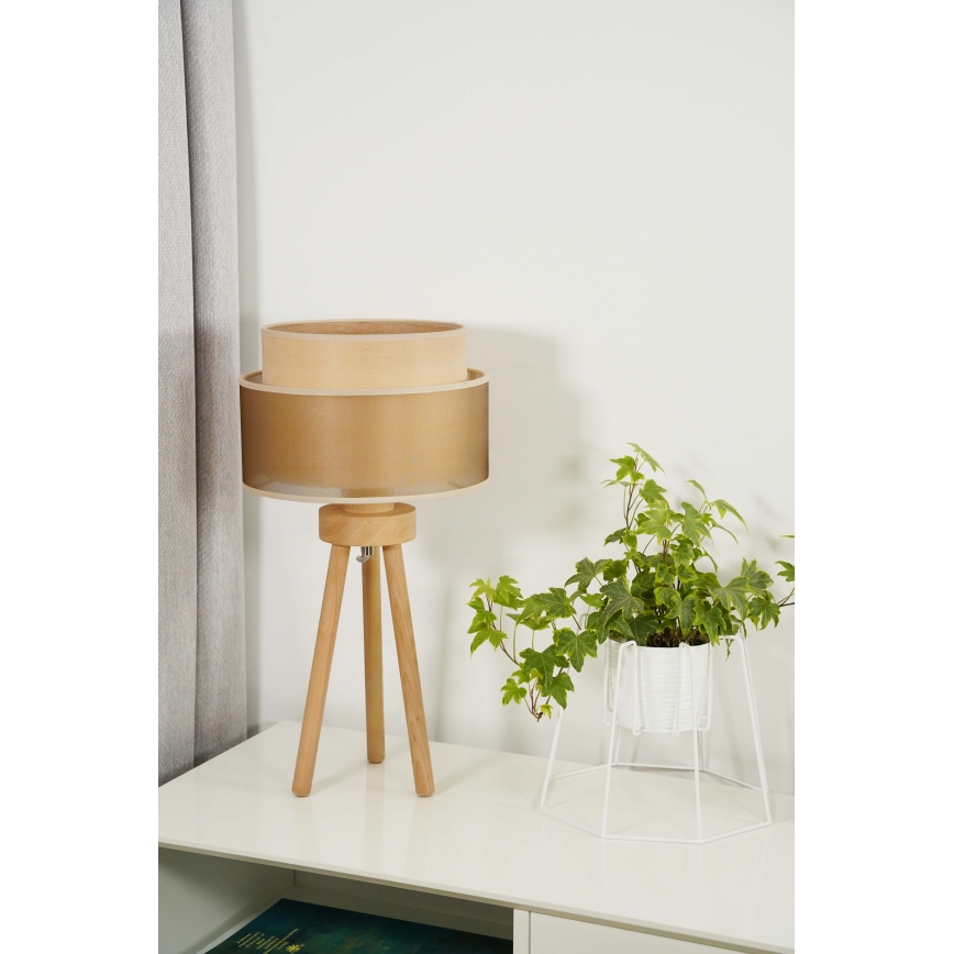 Duolla - Настолна лампа WOOD BOHO 1xE27/15W/230V Ø 25 см меден/кафяв/бежов