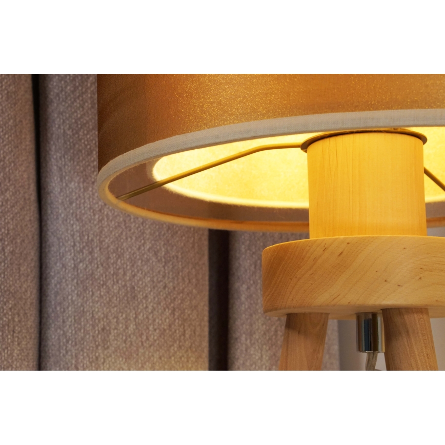 Duolla - Настолна лампа WOOD BOHO 1xE27/15W/230V Ø 25 см меден/кафяв/бежов