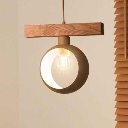 Duolla - Пендант на кабел IRONLINE 1xE27/15W/230V бор/дъб/бежов
