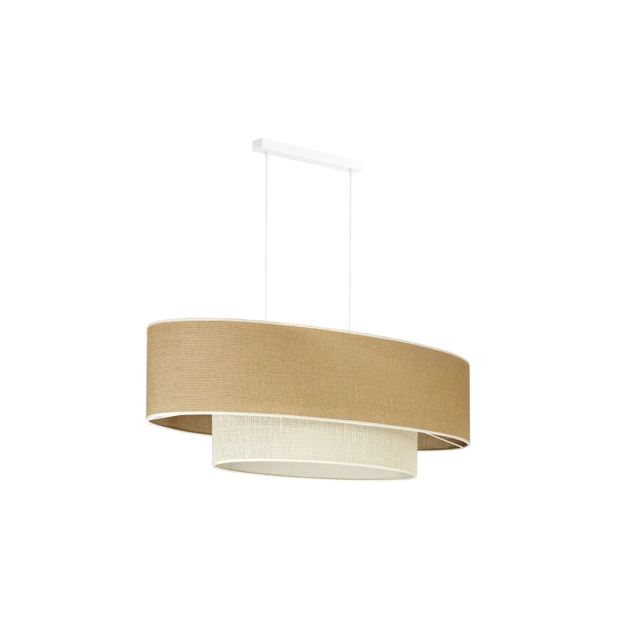 Duolla - Пендел DOUBLE OVAL YUTE 2xE27/15W/230V кафяв/кремав