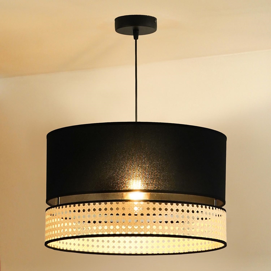 Duolla - Пендел DOUBLE RATTAN 1xE27/15W/230V Ø 40 см черен/бежов
