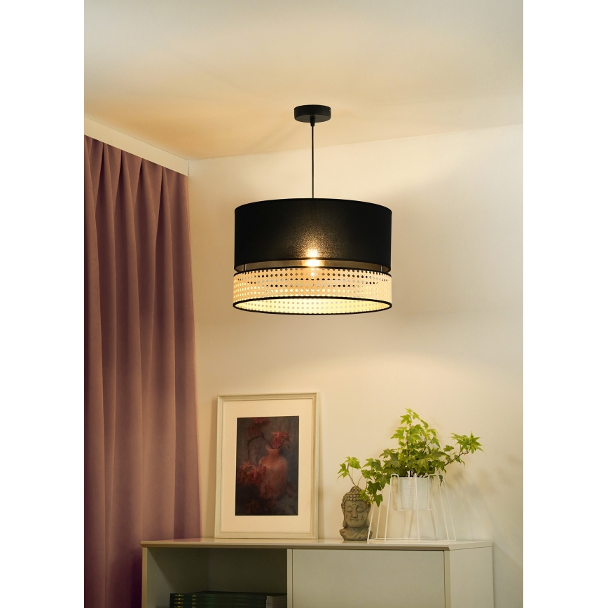 Duolla - Пендел DOUBLE RATTAN 1xE27/15W/230V Ø 40 см черен/бежов