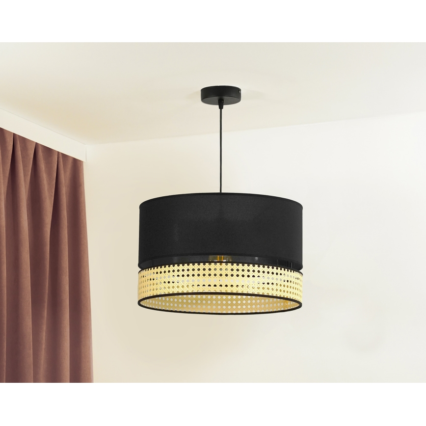 Duolla - Пендел DOUBLE RATTAN 1xE27/15W/230V Ø 40 см черен/бежов