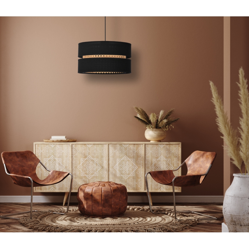 Duolla - Пендел DUO 1xE27/15W/230V Ø 40 см черен/ратан