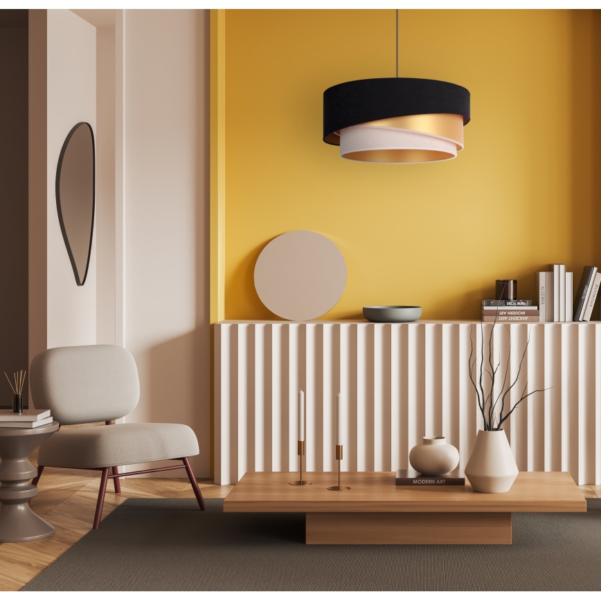 Duolla - Пендел KOBO 1xE27/15W/230V Ø 45 см черен/златист/кремав