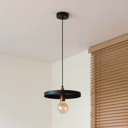 Duolla - Пендел на кабел IRONLINE 1xE27/15W/230V Ø 30 cm черен/меден