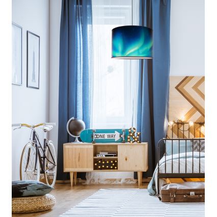 Duolla - Пендел PRINT L 1xE27/40W/230V Ø 45 см черен/тюркоаз