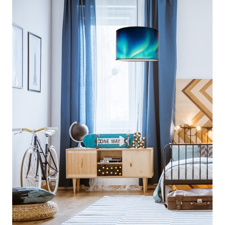 Duolla - Пендел PRINT L 1xE27/40W/230V Ø 45 см черен/тюркоаз