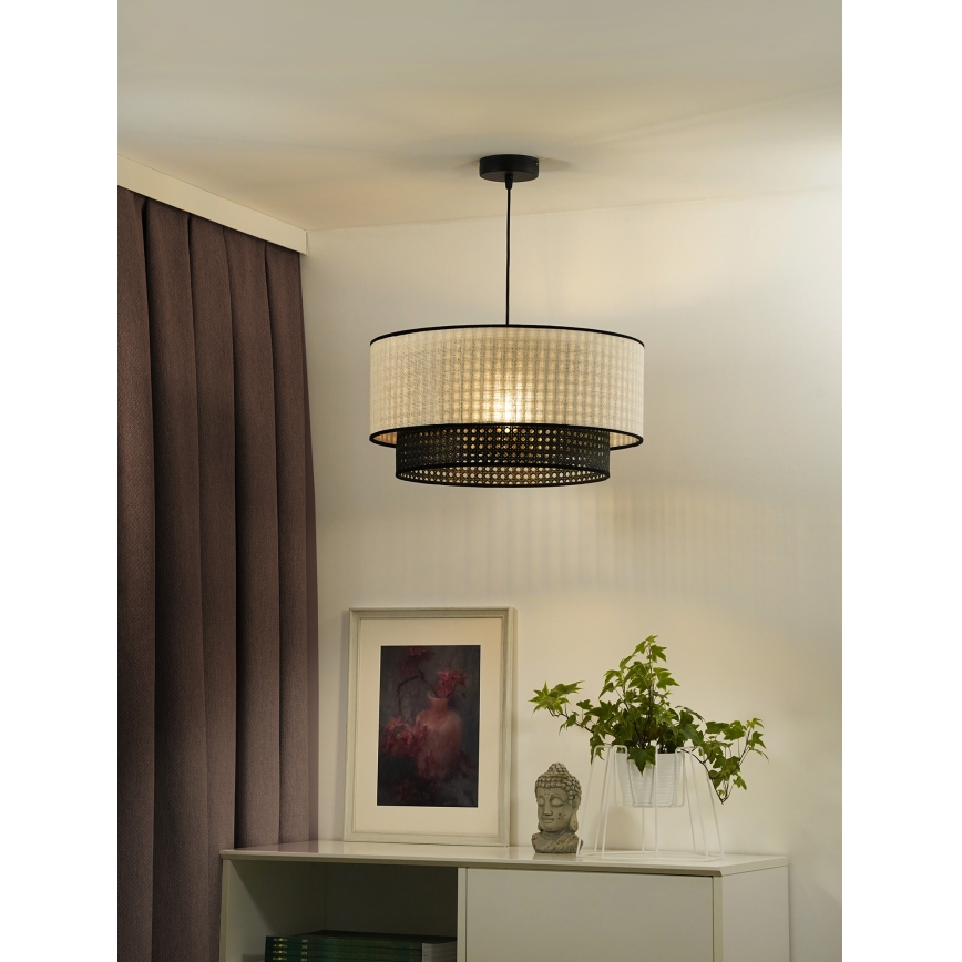 Duolla - Пендел RATTAN YUTE 1xE27/15W/230V Ø 45 см кремав/черен