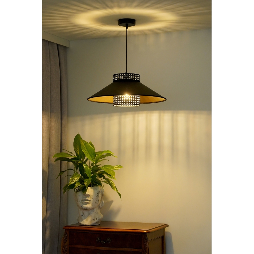 Duolla - Пендел RIO RATTAN 1xE27/15W/230V Ø 45 см черен/златист