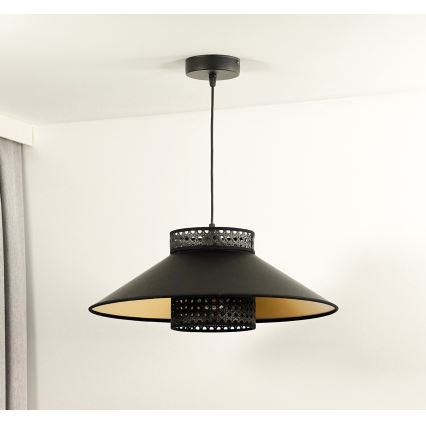 Duolla - Пендел RIO RATTAN 1xE27/15W/230V Ø 45 см черен/златист