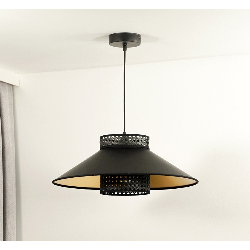 Duolla - Пендел RIO RATTAN 1xE27/15W/230V Ø 45 см черен/златист