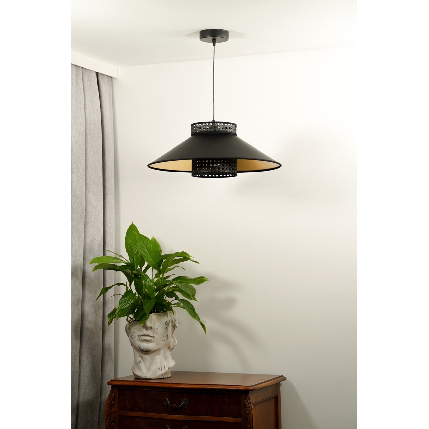 Duolla - Пендел RIO RATTAN 1xE27/15W/230V Ø 45 см черен/златист