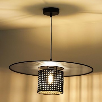 Duolla - Пендел TOKYO RATTAN 1xE27/15W/230V Ø 50 см черен/сребрист