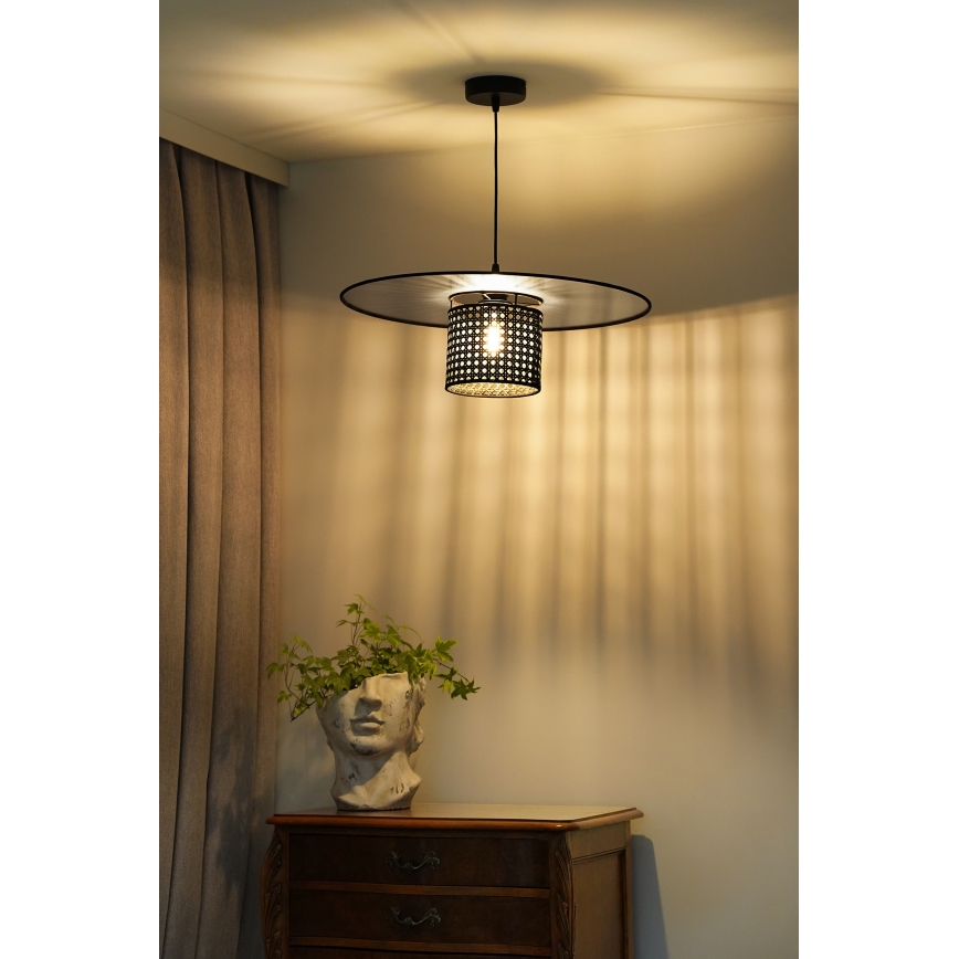 Duolla - Пендел TOKYO RATTAN 1xE27/15W/230V Ø 50 см черен/сребрист