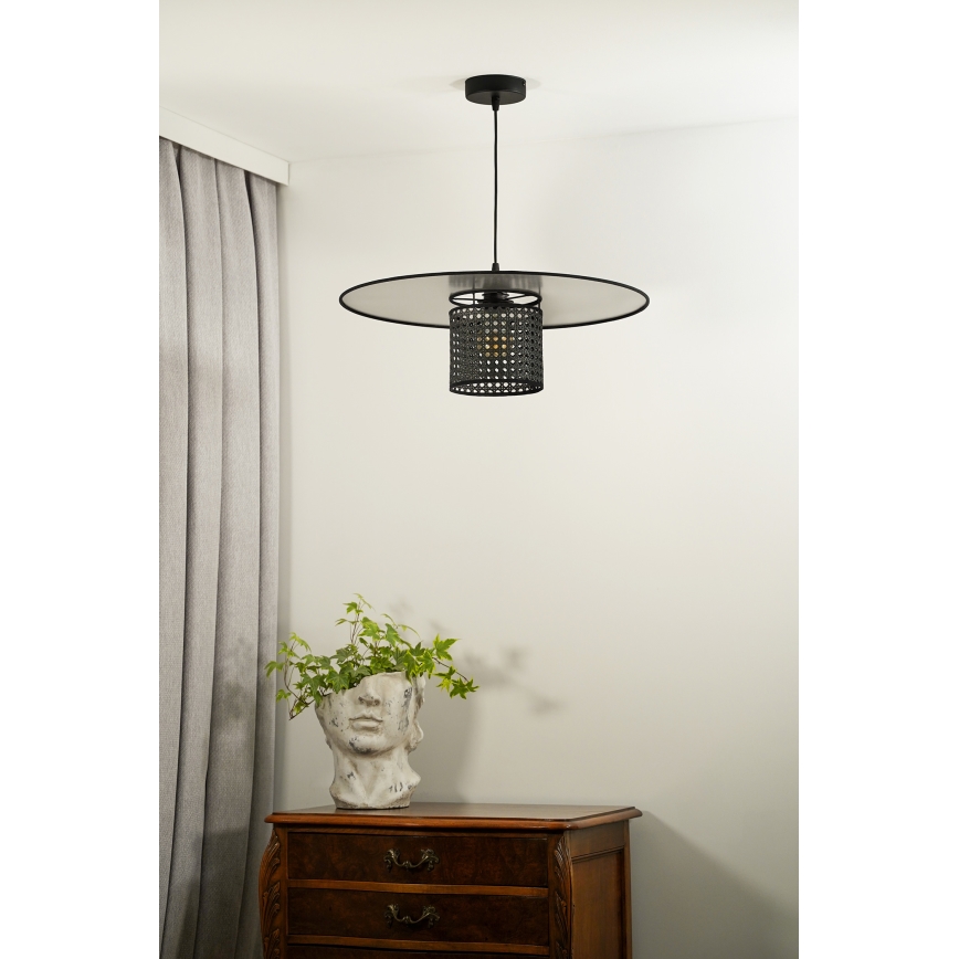Duolla - Пендел TOKYO RATTAN 1xE27/15W/230V Ø 50 см черен/сребрист