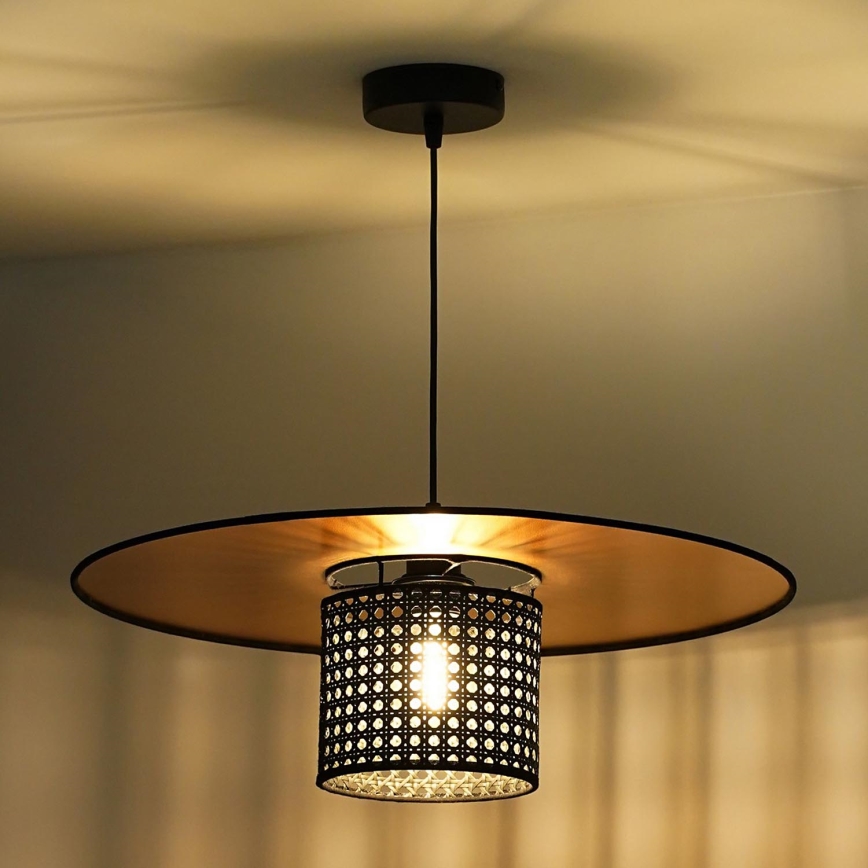 Duolla - Пендел TOKYO RATTAN 1xE27/15W/230V Ø 50 см златист/черен