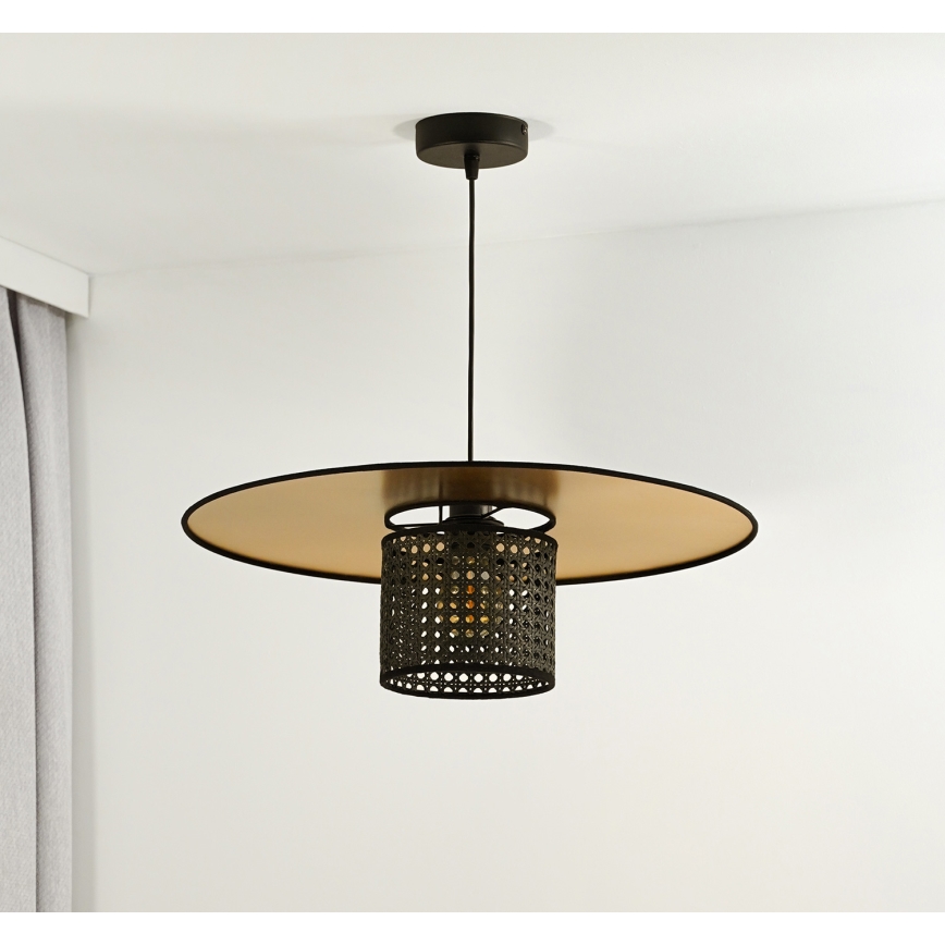 Duolla - Пендел TOKYO RATTAN 1xE27/15W/230V Ø 50 см златист/черен
