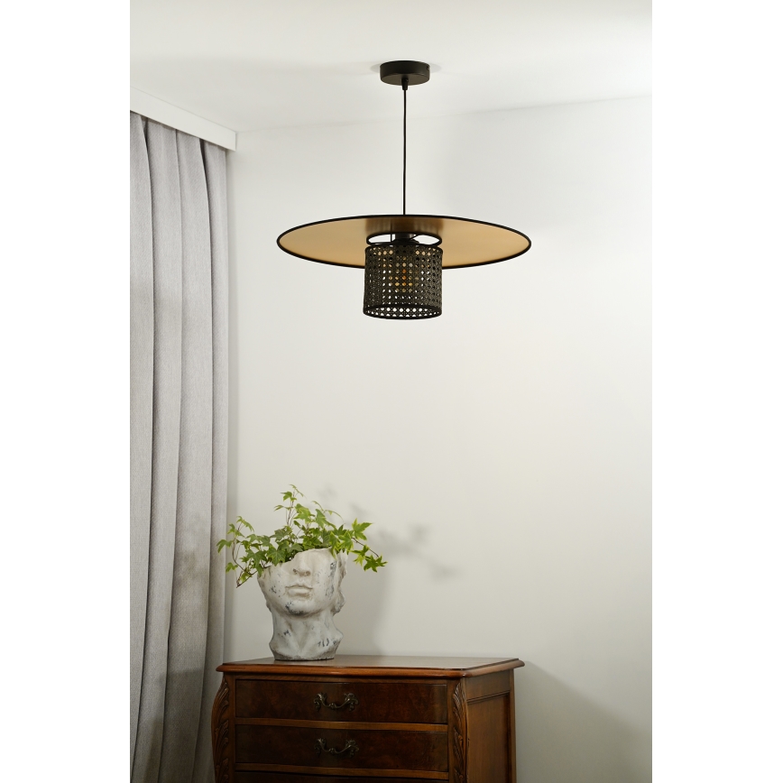 Duolla - Пендел TOKYO RATTAN 1xE27/15W/230V Ø 50 см златист/черен