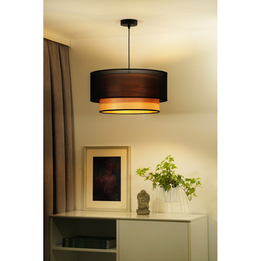 Duolla - Пендел WOOD BOHO 1xE27/15W/230V Ø 45 см черен/бежов