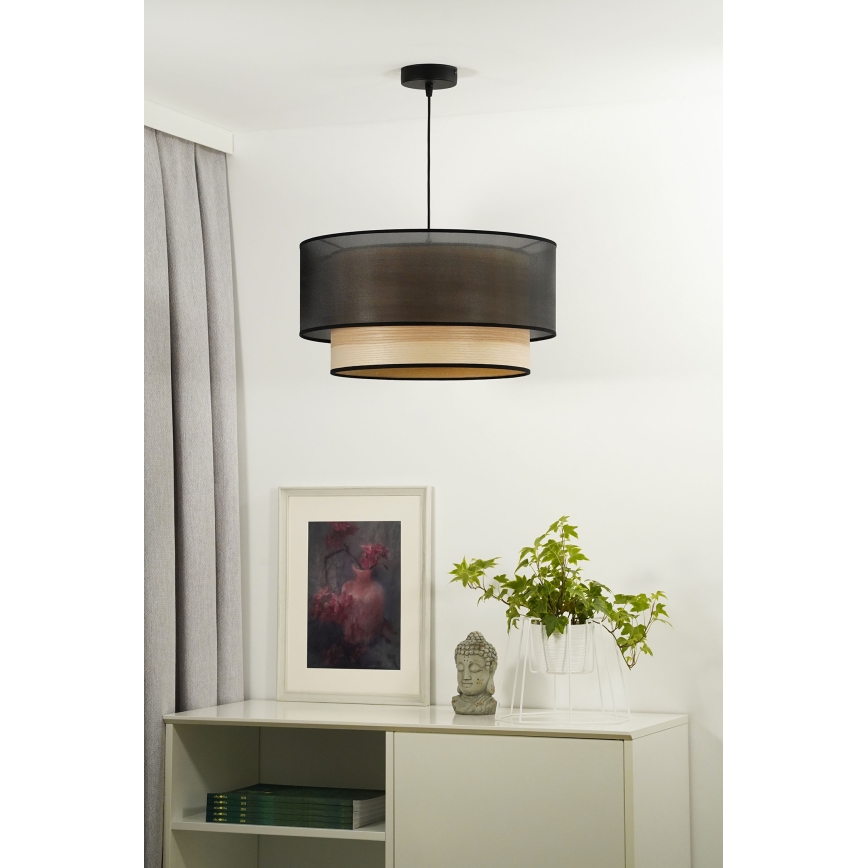 Duolla - Пендел WOOD BOHO 1xE27/15W/230V Ø 45 см черен/бежов