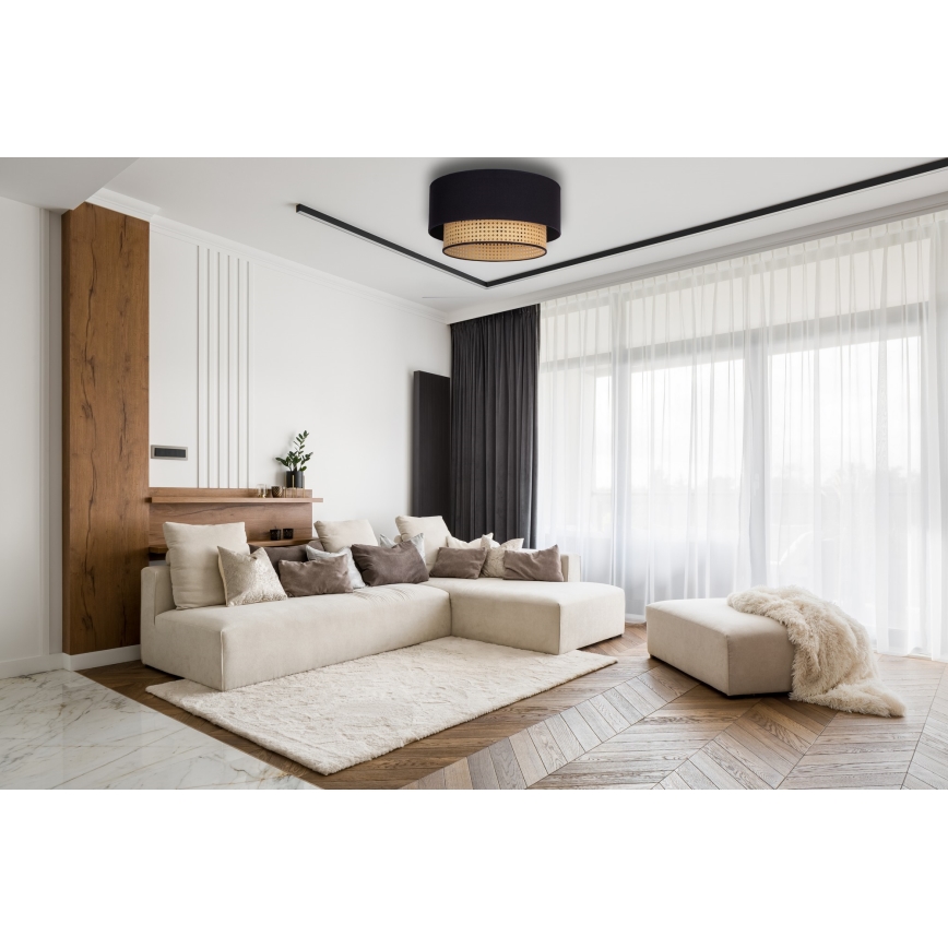 Duolla - Плафон BOHO 1xE27/15W/230V Ø 45 см черен/ратан