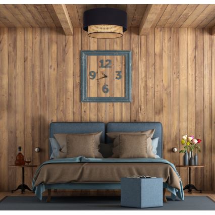 Duolla - Плафон BOHO 1xE27/15W/230V Ø 45 см черен/ратан