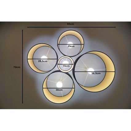 Duolla - Плафон ROLLER PENTO 5xE27/60W/230V черен/златист