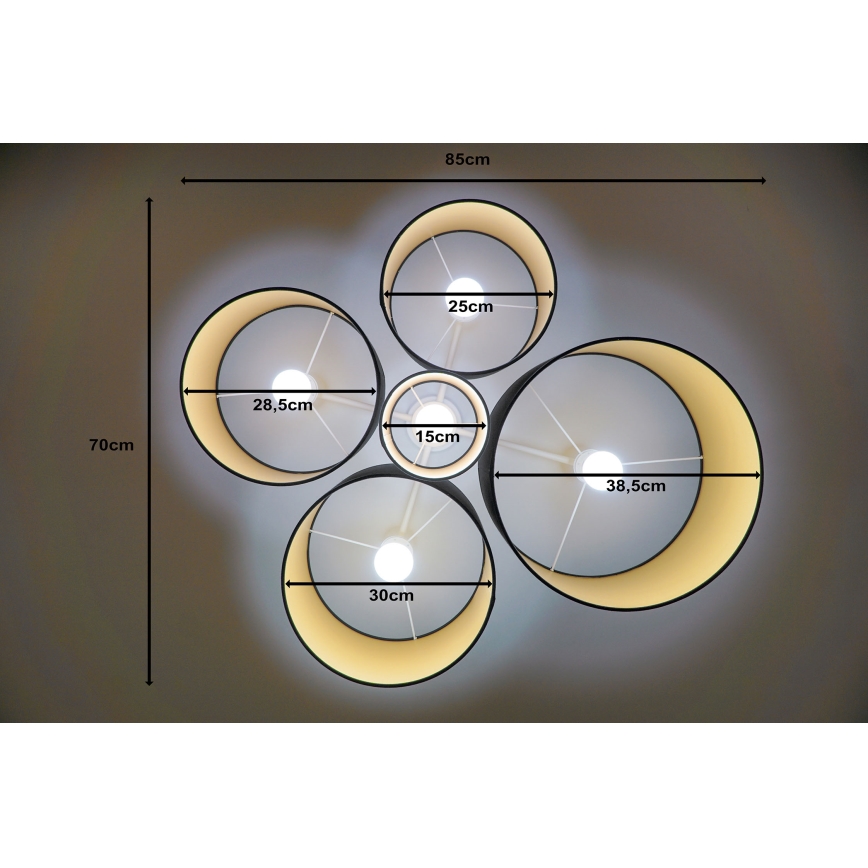 Duolla - Плафон ROLLER PENTO 5xE27/60W/230V черен/златист