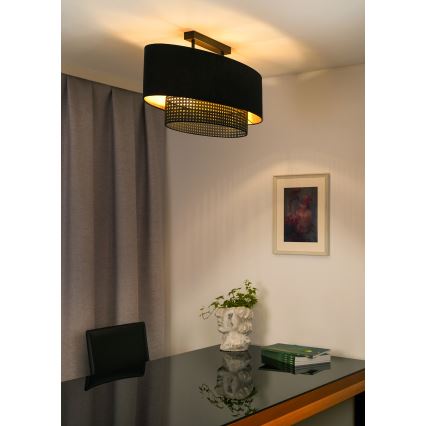 Duolla - Полилей за повърхностен монтаж DOUBLE OVAL RATTAN 2xE27/15W/230V черен/ратан