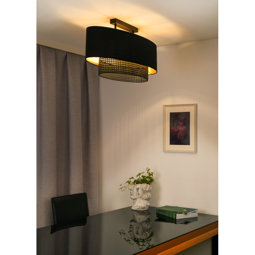 Duolla - Полилей за повърхностен монтаж DOUBLE OVAL RATTAN 2xE27/15W/230V черен/ратан