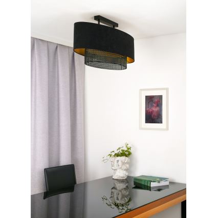Duolla - Полилей за повърхностен монтаж DOUBLE OVAL RATTAN 2xE27/15W/230V черен/ратан